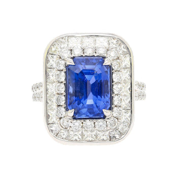 GIA Certified 6 Carat Emerald Cut No Heat Burma Blue Sapphire & Diamond Ring – Assay Jewelers