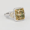 GIA Certified 6.07 Carat Radiant Cut Fancy Brownish Greenish Yellow Diamond Ring