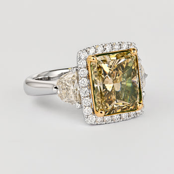GIA Certified 6.07 Carat Radiant Cut Fancy Brownish Greenish Yellow Diamond Ring – Assay Jewelers