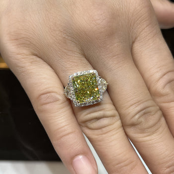 GIA Certified 6.07 Carat Radiant Cut Fancy Brownish Greenish Yellow Diamond Ring – Assay Jewelers