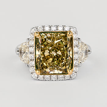 GIA Certified 6.07 Carat Radiant Cut Fancy Brownish Greenish Yellow Diamond Ring – Assay Jewelers
