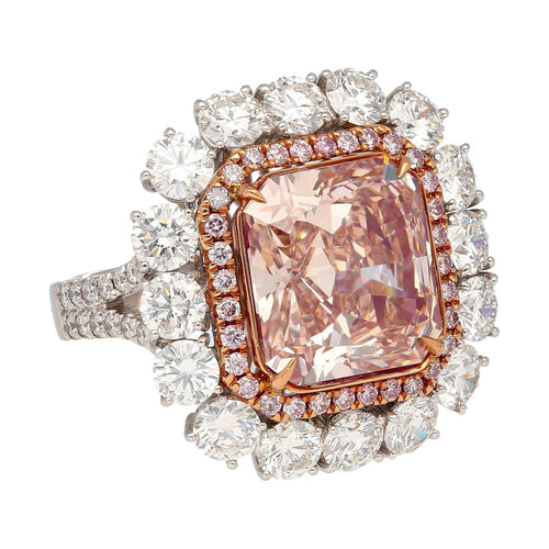 GIA Certified 6.53 Carat Fancy Pink & White Diamond Ring in 18K Rose Gold