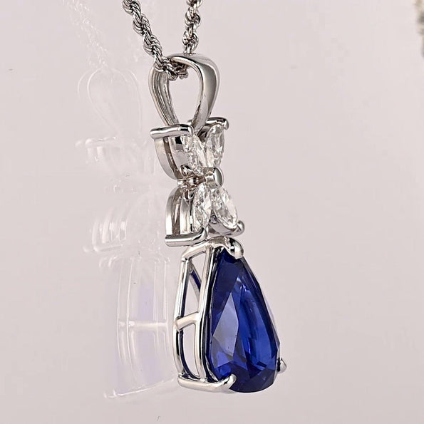 GIA Certified 6.82 Carat Pear Cut No Heat Blue Sapphire Drop Pendant Necklace