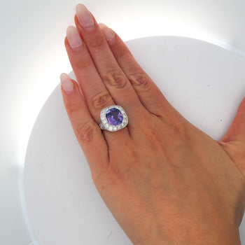 GIA Certified 7 Carat Purple Sri Lanka Sapphire Diamond Halo 18K White Gold Ring – Assay Jewelers