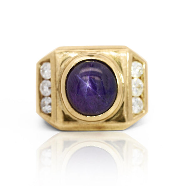 GIA Certified 7.6 Carat Color Change Star Sapphire & Diamond 14K Gold Men's Ring