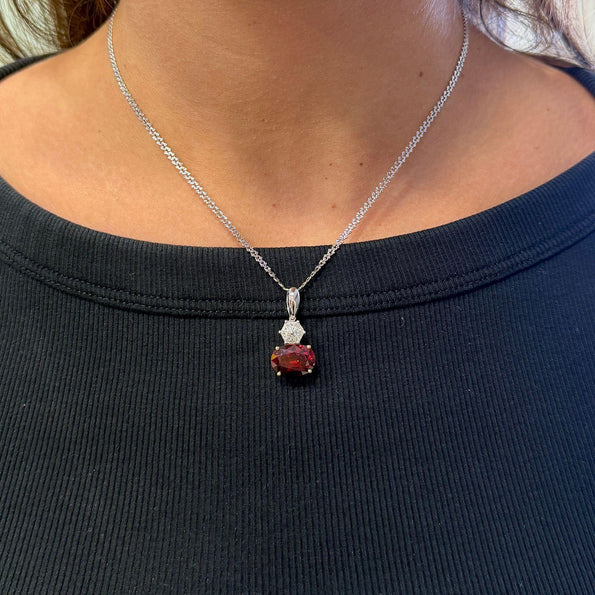 GIA Certified 8.53 Carat Spessartine Garnet & Triangle Diamond Pendant Necklace
