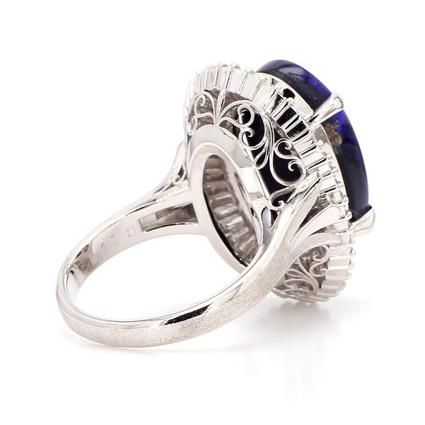 GIA Certified 8.69 Carat Cabochon Black Opal & Diamond in Platinum Cocktail Ring