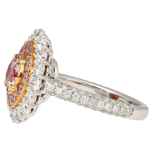 GIA Certified Fancy Pink 3.1 CTW Diamond Double Halo Ring