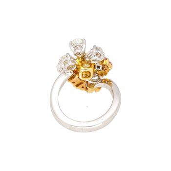 GIA Certified Fancy Yellow Cushion Cut Diamond with Pink and White Diamond Side Stones in Platinum 950 & 18K White Gold – Assay Jewelers
