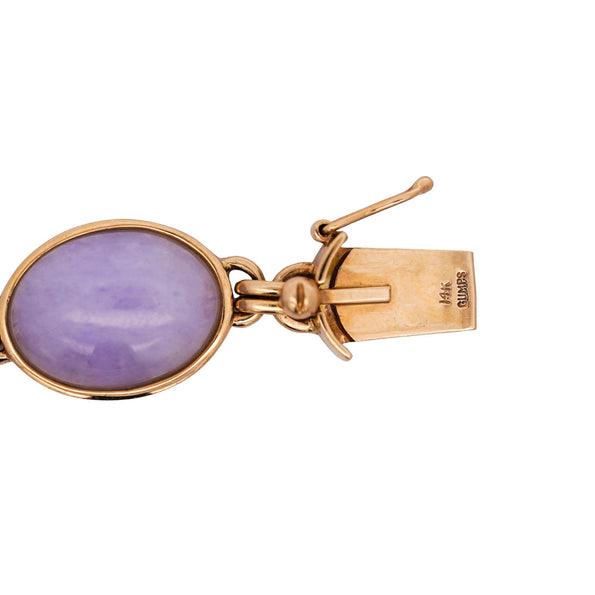 GIA Certified GUMP Signed Lavender Jadeite Jade 14K Gold Link Bracelet