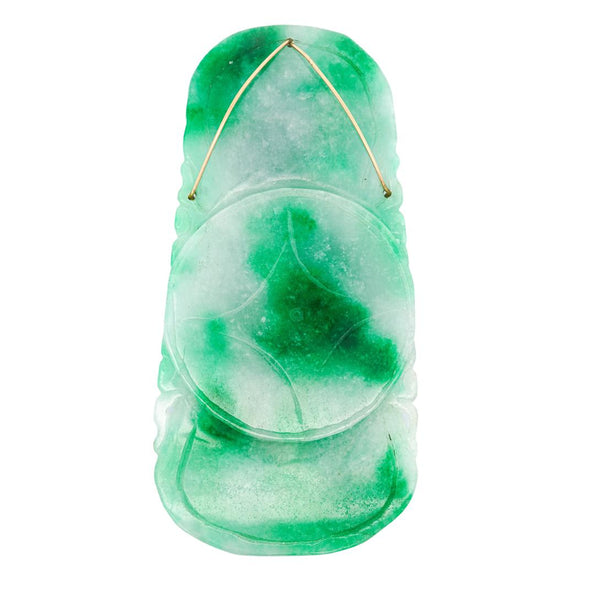 GIA Certified Large Carved Jadeite Jade Fei Cui Boy Turtle Yellow Gold Pendant
