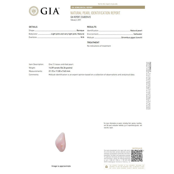 GIA Certified Natural Pink Saltwater Conch Pearl Vintage Necklace