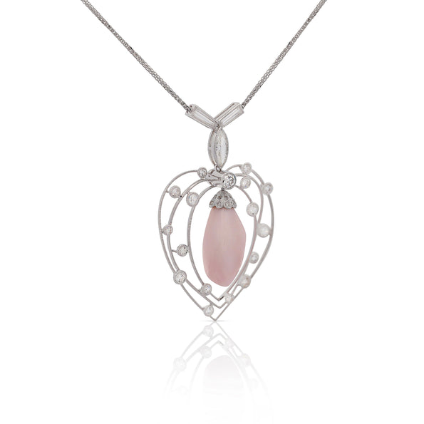 GIA Certified Natural Pink Saltwater Conch Pearl Vintage Necklace