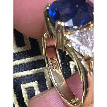 GIA Certified Oval Blue Sapphire and Trillion Diamond 3 Stone Ring in 18K – Assay Jewelers