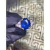 GIA Certified Oval Blue Sapphire and Trillion Diamond 3 Stone Ring in 18K