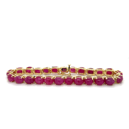 GIA Certified Oval Cabochon Cut Ruby Tennis Bracelet in 14K