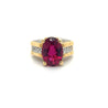 GIA Certified Oval Cut 7 Carat Purplish Red Tourmaline Ring with Diamond Sides in 18K Gold