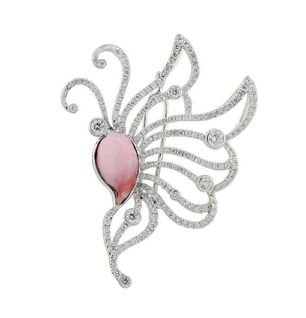 GIA Certified Pink Natural Saltwater Conch Pearl & Diamond Platinum Brooch