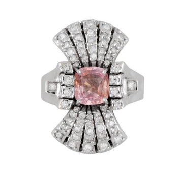 Bague verticale Anciens en or 18K avec saphir rose et diamant, certifiée GIA – Assay Jewelers
