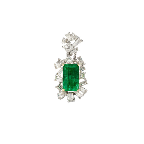 GIA & GRS Certified Natural Muzo Vivid Green Colombian Emerald Pendant Necklace with Diamonds in 18K Gold