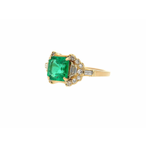 GRS Certified 2.09 Carat Natural Colombian Emerald Set in 18k Solid Gold Ring