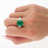 GRS Certified 4.90 Carat Insignificant Oil Colombian Emerald & Trapezoid Cut Diamond 3-Stone Ring