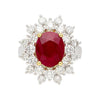 GRS Certified 5.09 Carat Oval Burma Ruby & Diamond Halo Cluster Ring