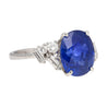 GRS Certified 6.35 Carat Oval Cut Royal Blue Sapphire with Diamonds in Platinum Ring