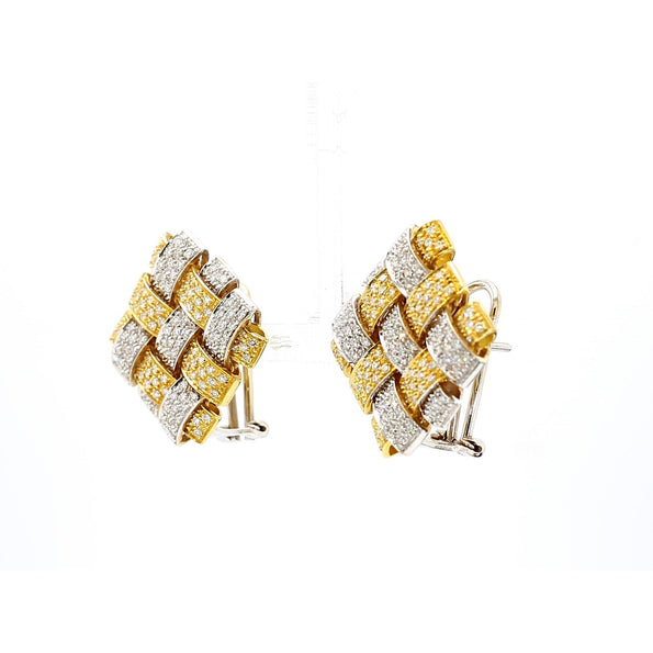Garavelli 3.5 Ct Diamond Woven Square 18K Two-Tone Gold Clip-On Earrings
