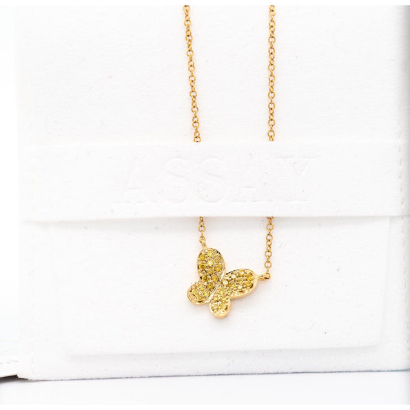 Gold Gemstone Butterfly Cluster Floating Pendant Necklace 18