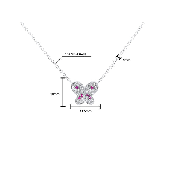 Gold Gemstone Butterfly Cluster Floating Pendant Necklace 18