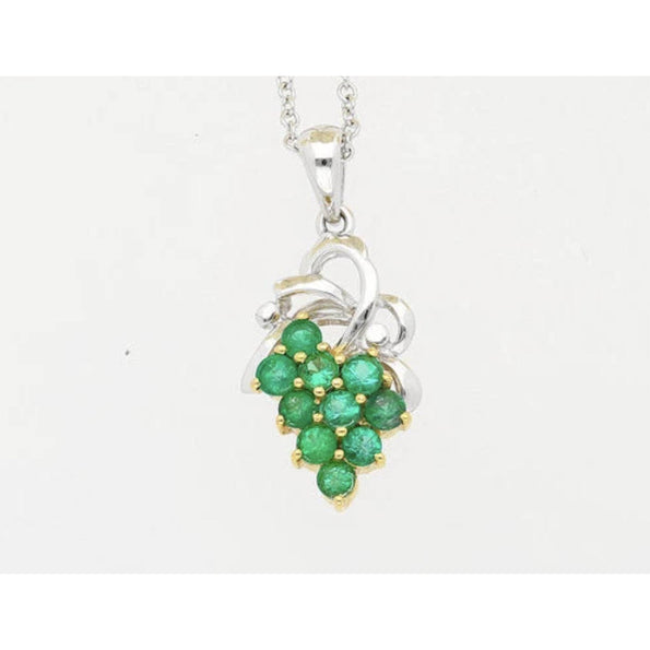 Grapevine Motif Emerald and Diamond Pendant Necklace in 18K Gold