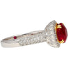 Gubelin Certified 3.02 Carat Cushion Cut Burma Ruby & Round Cut Diamond Platinum Ring