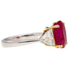 Gubelin Certified 4.47 Oval Cut Ruby with Trillion Cut Diamond Sides in 18K White Gold Ring