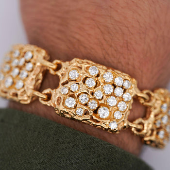 Heavy Vintage Diamond 5-Link 14K Gold Nugget Bracelet – Assay Jewelers