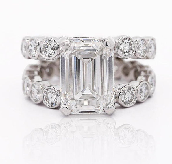IGI Cert. 10.05 Carat Emerald Cut Lab Grown Diamond Platinum Split Open Ring