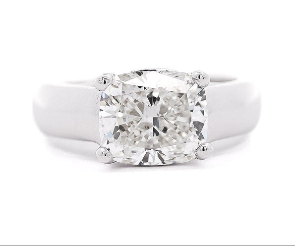 IGI Certified 3.46 Carat Lab Grown Cushion Cut Diamond East West Solitaire Ring
