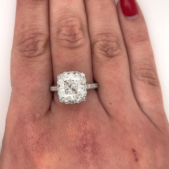 IGI Certified 5 Carat F/VS1 Radiant Cut Lab Grown Semi-Pave Halo Diamond Ring