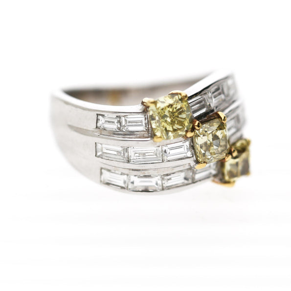 IGI Certified Fancy Deep Yellow & Greenish Yellow Diamond 18K Two Tone Gold Ring