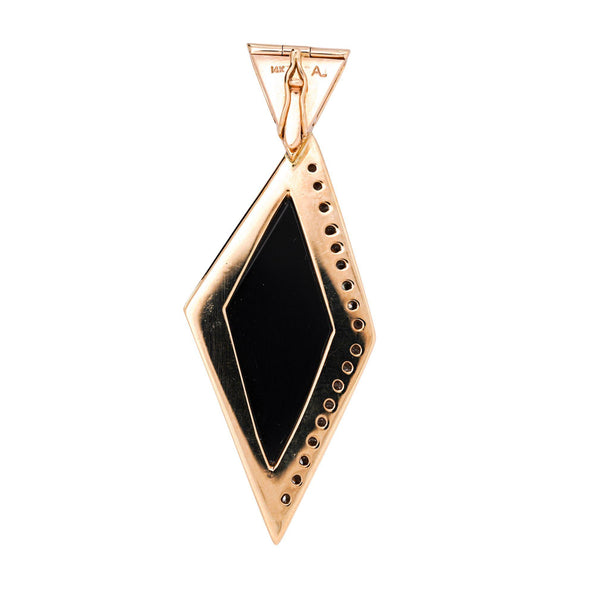 Intarsia Opal Malachite & Black Onyx with Diamond 14K Gold Pendant Necklace