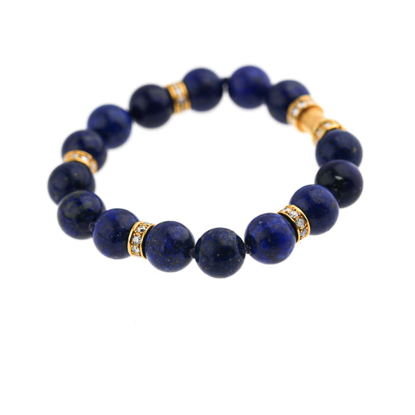 Lapis Lazuli Bead with Diamond Rondelles 18K Yellow Gold Necklace & Bracelet Set