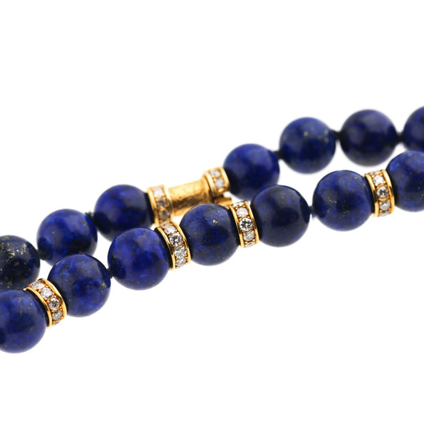 Lapis Lazuli Bead with Diamond Rondelles 18K Yellow Gold Necklace & Bracelet Set