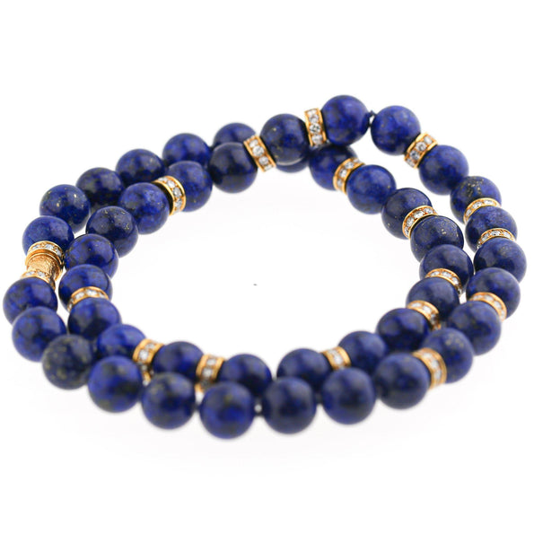 Lapis Lazuli Bead with Diamond Rondelles 18K Yellow Gold Necklace & Bracelet Set