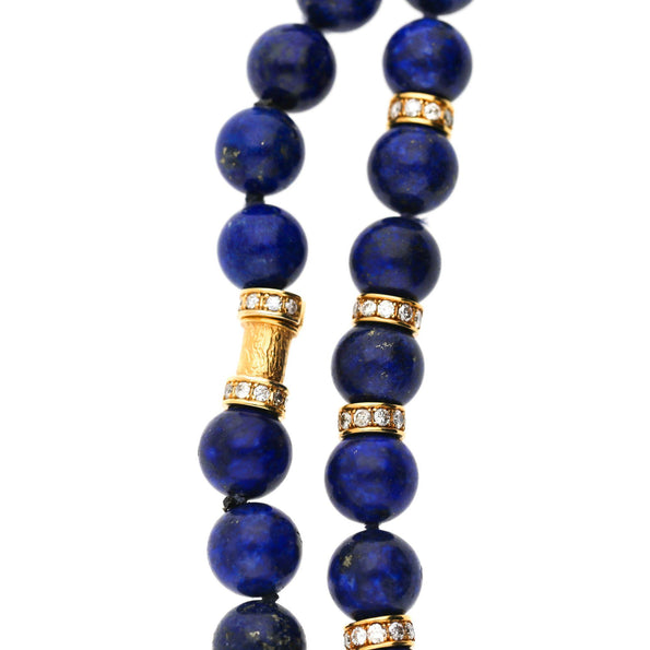 Lapis Lazuli with Diamond Rondelle Spacers 18K Yellow Gold Bead Necklace