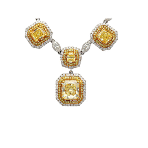 Magnificent GIA Certified 25 Carat Total Natural Fancy Yellow Diamond Necklace in 18K Gold