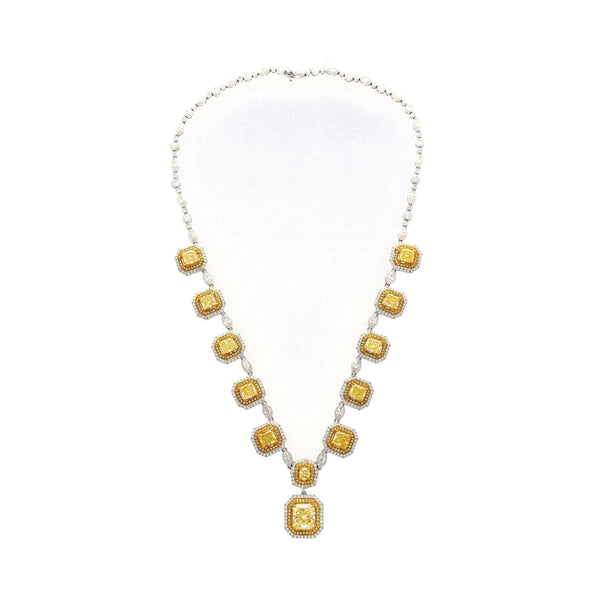 Magnificent GIA Certified 25 Carat Total Natural Fancy Yellow Diamond Necklace in 18K Gold