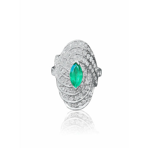 Marquise Cut Emerald and Diamond Dome Ring