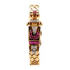 Mercedes Signed 14K Gold Ruby & Diamond Art Deco Hidden Watch Bracelet