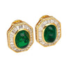 Mouawad Signed Vivid Cabochon Emeralds & Baguette Diamond Halo Clip On Earrings