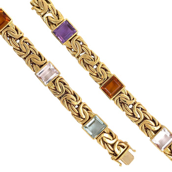 Multi Gem Byzantine Chain Bracelet and Necklace Set in 18k Gold – Assay Jewelers